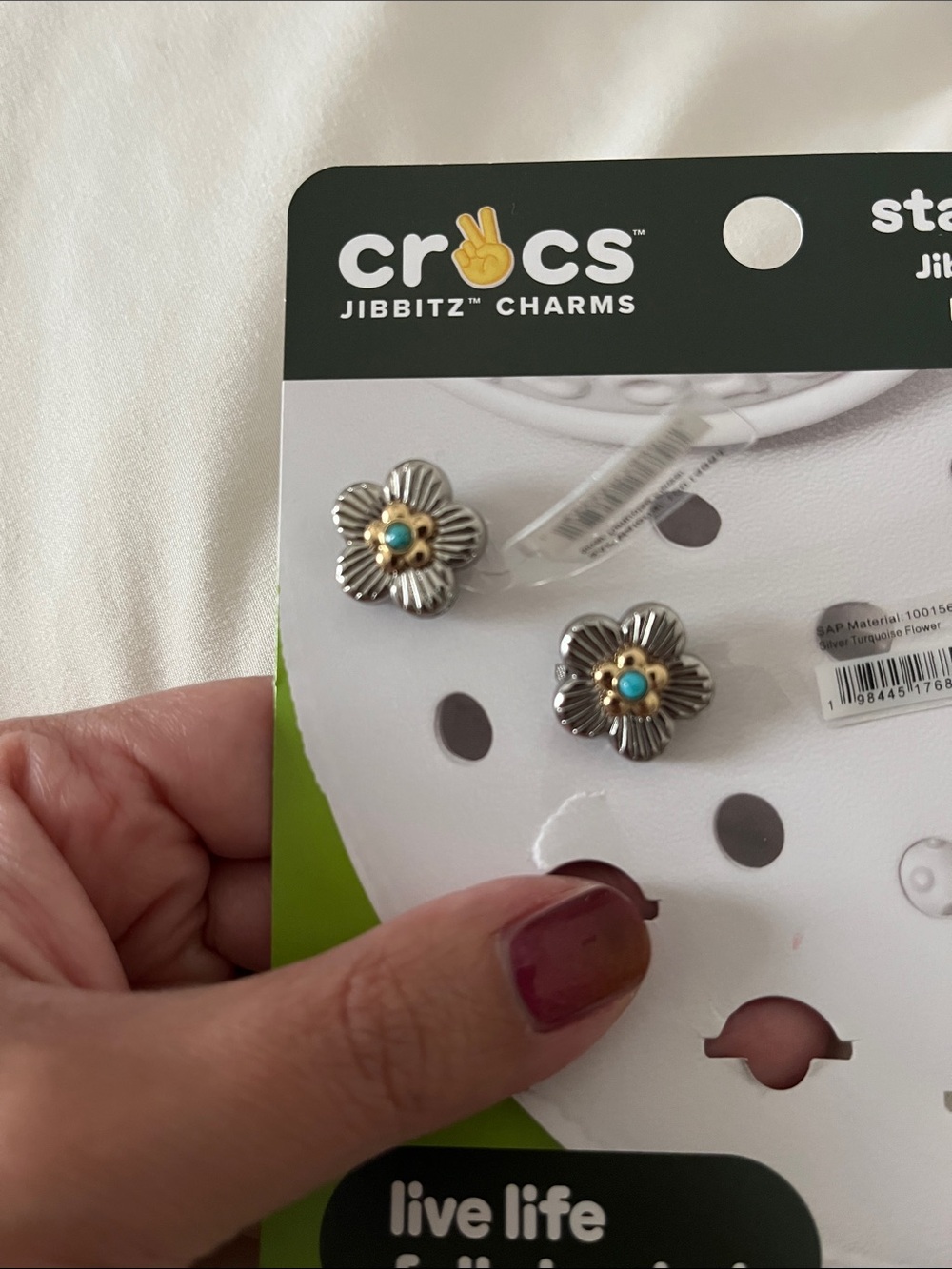 CROCS Silver Turquoise Flower Jibbitz Charms